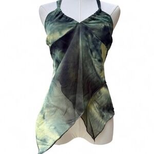 Dark Fairycore Whimsy Goth Halter Top — Sheer Tie-Dye, Y2K Edge